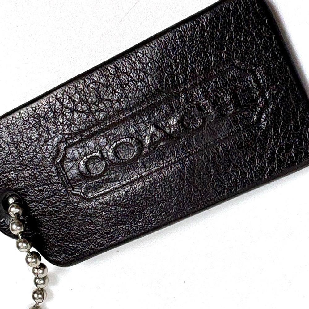 VTG Y2K Coach Double Sided Leather Bag Charm Brown Hang Tag Key Chain Fob Rplc - Picture 4 of 7